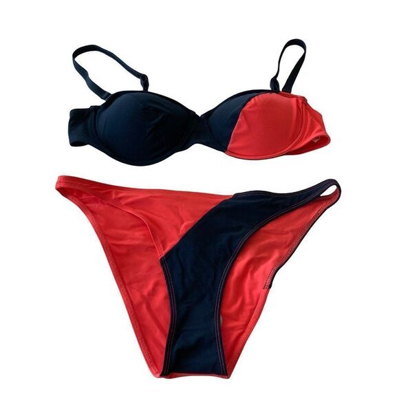 Flagpole NYC Electra 2 Piece Bikini Swimsuit Size XL Navy Pink Color Block - Picture 2 of 12